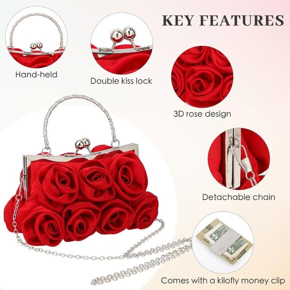 Stylish Red Satin Clutch with Detachable Strap - Perfect for Night Outs - Picture 4 of 7